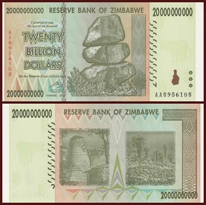 UNCIRCULATED Zimbabwe 20 Billion Dollar Banknote P-86 2008 Hyperinflation - Picture 1 of 1