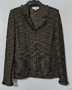 Vintage St. John Collection Tweed Blazer with Fringe Trim Size 12 Made In USA - Picture 1 of 8