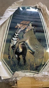 OK LIGHTING TOUCH LAMP REPLACEMENT GLASS 1 Panel Kissing Zebras - Picture 1 of 2