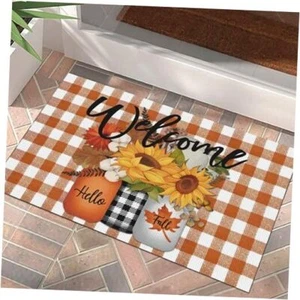 Happy Fall Doormat Pumpkin Sunflower Welcome Front Door Mat Autumn Harvest - Picture 1 of 8