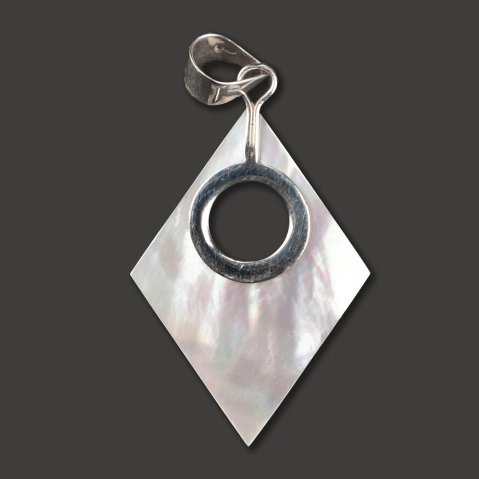 925 Silber Anhänger Perlmutt handgefertigt Muschel Halskette Tropfen Raute AS30 - Bild 1 von 1