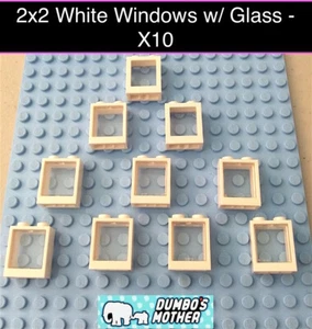 Lego White Window 1x2x2 Flat Front w/ Trans Clear Pane Glass X10 NEW - Picture 1 of 1