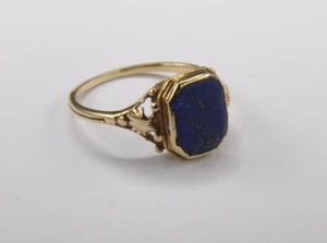 Solitär Siegel Ring klein Lapis Lapislazuli 750 Gold Vintage Antik - Bild 1 von 5
