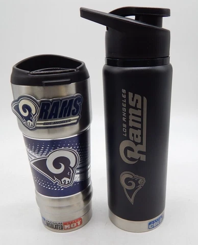 Lot of 2 Los Angeles Rams Stainless Steel Tumbler Mugs Cup Hot Cold Cover