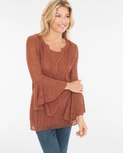 Chico's Women's Bell- Sleeve Pullover Attached Tank Size 0 Small Pink w/Gold NWT - Picture 1 of 9
