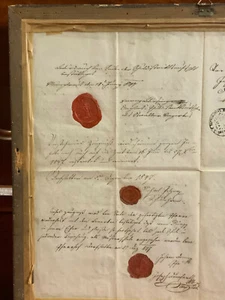 ANTIKES ZEUGNIS AUS DEM JAHR 1847 DIVERSE WACHSSIEGEL 47x40cm - Bild 1 von 12
