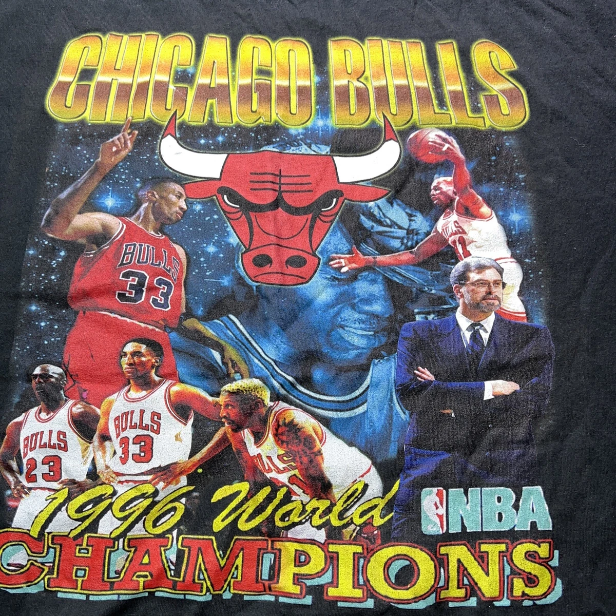 美品90s BULLS JORDAN RODMAN PIPPEN TEE rap Vintage 1996 Champions Chicago Bulls Rap Tee T Shirt 90's Jordan