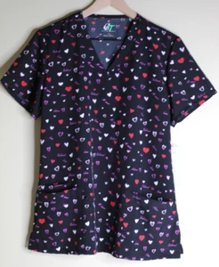 Valentine Scrub Top, Women's, V Neck, Hearts, Stretch, Size Medium - Picture 1 of 6