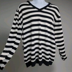 Murano 3XT Long Sleeve Striped V-neck Sweater Mens Tall Man Cream Navy Green New - Picture 1 of 6