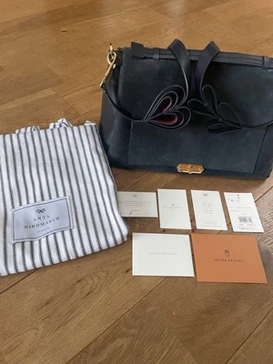 ANYA HINDMARCH Heart Shoulder Bag Navy Silk Calf Suede Leather - Image 1 of 4