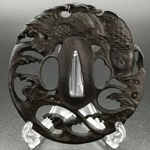 Tsuba Karpfen schwarz Handarbeit alte japanische Schwertteile Katana Samurai Waffen antik - Bild 1 von 6