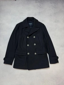 Hackett London Mens Double Breasted Pea Coat Jacket Mens Size M Navy Blue - Picture 1 of 16