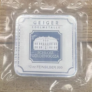 Geiger Edelmetalle Premium Square 10 Oz .999 Fine Silver Bar  - Sealed w/ COA - Picture 1 of 2