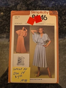 NEW 70’s Vintage 1978 Simplicity 8646 Sz 14 Holly’s Harp Designer Flutter Dress - Picture 1 of 2