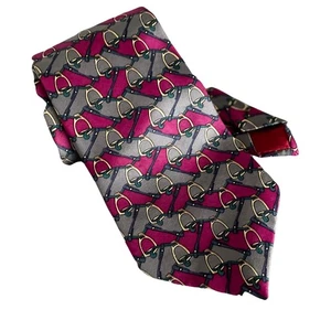Vintage Henri Christian Luxe Stirrup/Buckle & Strap Printed Silk Tie 4" w - Picture 1 of 6