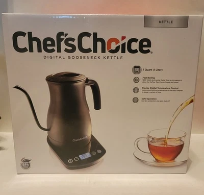 Gooseneck Kettle Electric Digital Base Chefs Choice 1 Quart Black New Tea Coffee - Image 1 of 4