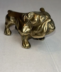 Vintage Solid Brass Bulldog Figurine Paperweight 4" - Heavy Collectible Dog - Picture 1 of 8