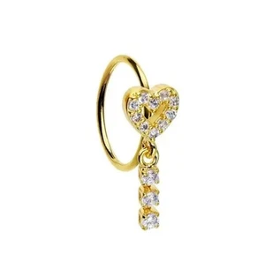 Indian Gold Plated Stainless Steel Dangling Heart Nose Ring - Picture 1 of 2