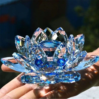Blue Crystal Lotus Flower Ornament - Exquisite Home Decorative - Image 1 of 3