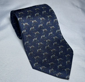 Polo Lauren Ralph Lauren Handmade Italian Silk Tie Pointer Dog Pattern Navy Blue - Picture 1 of 7