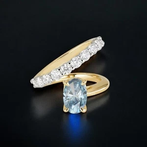 Fancy Intense Blue Diamond 2.10 Ct IGI Lab Grown Oval Cut 14K Yellow Gold Ring - Picture 1 of 9