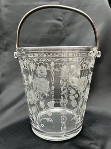 ⚪️ Rare Fostoria Glass Midnight Rose Etch #316 Crystal Clear Ice Bucket 6” 1930s - Picture 1 of 13