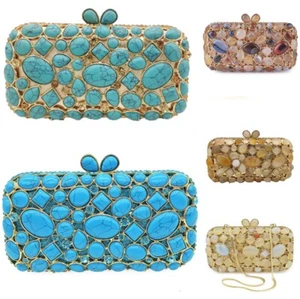 Ladies Vintage Clutches Celebrity Turquosie Gem Clutch Handbags Formal Occasion  - Picture 1 of 15