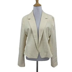 Ann Taylor Blazer Womens L Large Cream Open Front Long Sleeve Lined Cropped - Picture 1 of 11