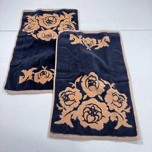 vintage martex hand towel pair black floral cotton chenille texture mcm 1336-22 - Picture 1 of 12