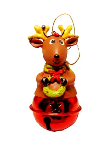 Whimsical Reindeer Christmas Ornament On Jingle Bell #E - Picture 1 of 2