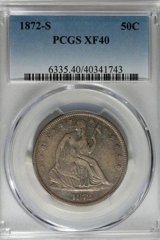 1872 S 50C PCGS  XF 40    Seated Liberty Half Dollar Cover