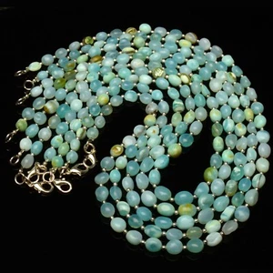 Natural Peru Blue Opal Gems 7 to 8mm Size Smooth Nugget Shape Beads 17" Necklace - Picture 1 of 7