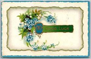 Vtg Good Luck Floral Greeting Embossed Flowers 1910s Postcard - Picture 1 of 2