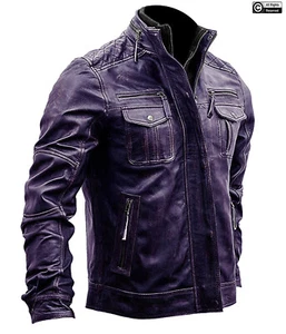 Chaqueta de Hombre Púrpura Brando Estilo Motociclista Retro Genuina 100% Cuero Real - Imagen 1 de 10