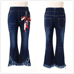 Junior Girl Bell Bottom For Party Pants Birthday Gift Jeans High Waist Cute - Picture 1 of 21