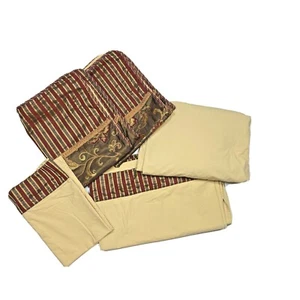 Designer Set Sheets Full Size Bedding Shams Cotton Luxury Tan Red Stripe Print - Picture 1 of 10