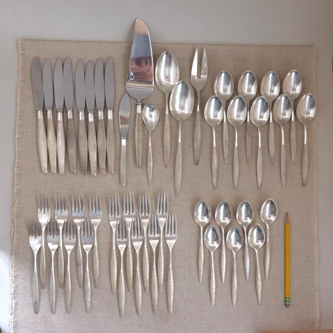 Modern Sterling Silver Flatware Set S Kirk & Son Florentine 46p MCM Minimalist Cover