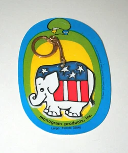 Seltener 70er Jahre Republikanische Partei Mod Elefant Kunststoff Schlüsselanhänger Neu NOS Monogramm - Bild 1 von 2