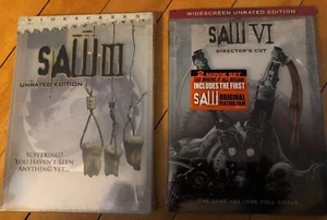 SAW lll and SAW VI Brand New (DVD, 2006, 2009 WS Unrated) Tobin Bell, James Wan. - Imagen 1 de 6