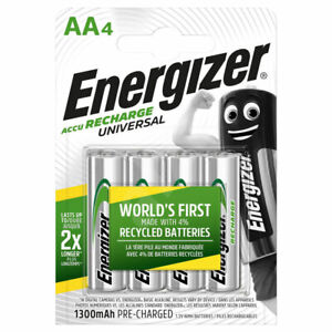 4 x Energizer Rechargeable AA batteries Universal 1300 mAh Accu NiMh Pack of 4