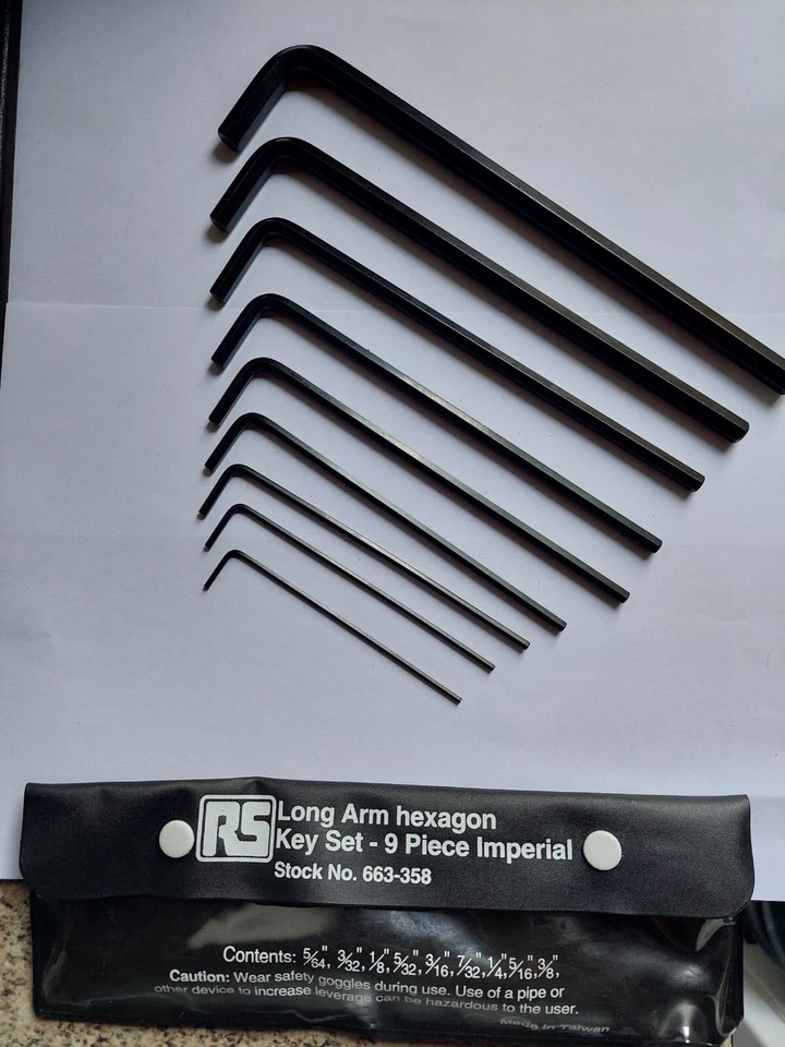 Long Series RS Imperial Allen Keys Set of 9 Ranging from 5/64-3/8 - Image 1 of 1