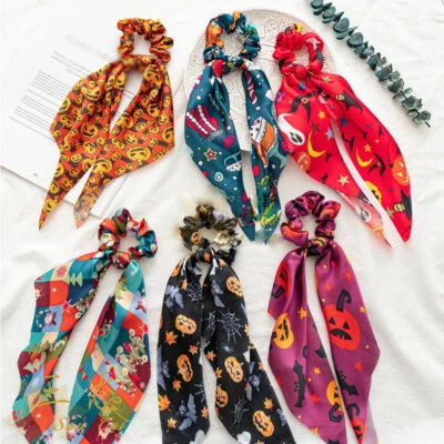Xmas Scrunchie Scarf Hair Ties Bow Ponytail Elastic Hairband Rope Long Ribbon⊥ - Image 1 of 4