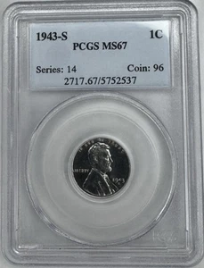 1943 S Lincoln STEEL WHEAT Cent 1¢ NGC MS67❕MIRRORED FIELDS❕ - Picture 1 of 2