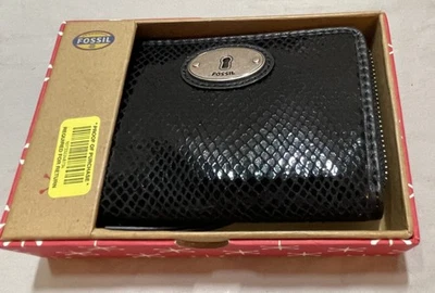 Fossil 多功能金属黑色皮革腕带礼品盒带标签 — 第 1/4 张图片