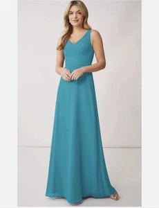 Azazie Nala Bridesmaid Dress 6 Sleeveless Floor Length Teal Jade Wedding Maxi - Picture 1 of 12