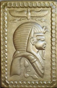 Vintage Repousse Brass Hanging Plaque-2x1.5ft-Egyptian King Tut Wall Art Deco - Picture 1 of 9