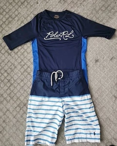 Polo Ralph Lauren Boys Swim Trunks Shorts Medium 10-12 Rash Guard Large 14-16 - Picture 1 of 6