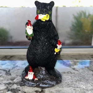 Resin Bear eating Gnome Figurine 5.5” X 3” Black With red, Green, Yellow White - Picture 1 of 12