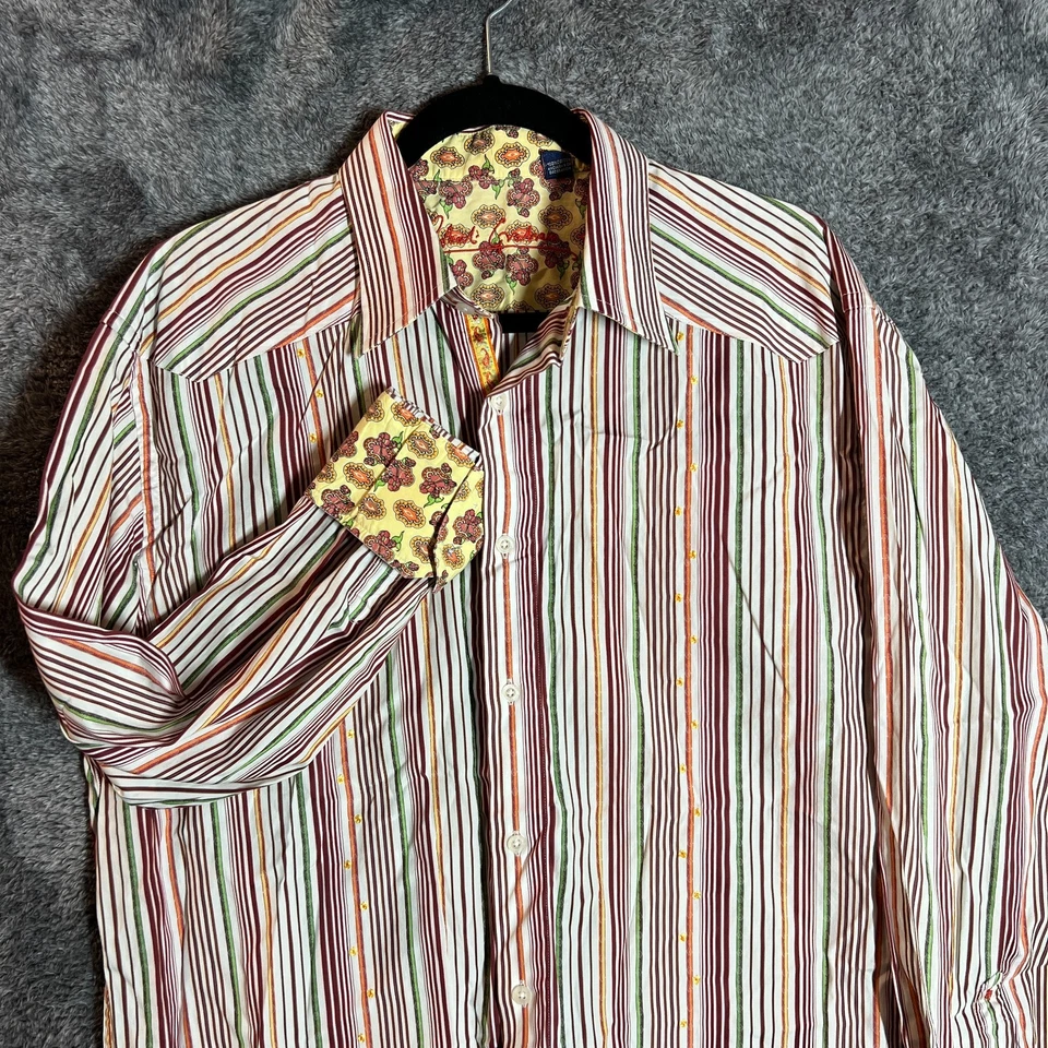 Платье Robert Graham Shrit мужское размер XL в полоску с откидными манжетами разноцветное на пуговицах повседневное - Изображение 1 из 4
