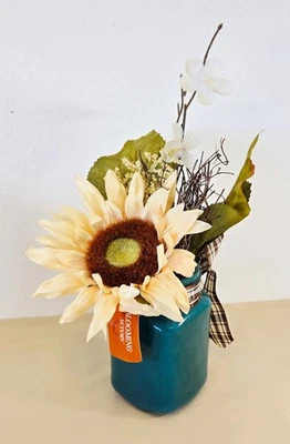 Florero de vidrio floreciente otoño arreglo floral otoño 12” 4” seda artificial nuevo Foto 1 de 4